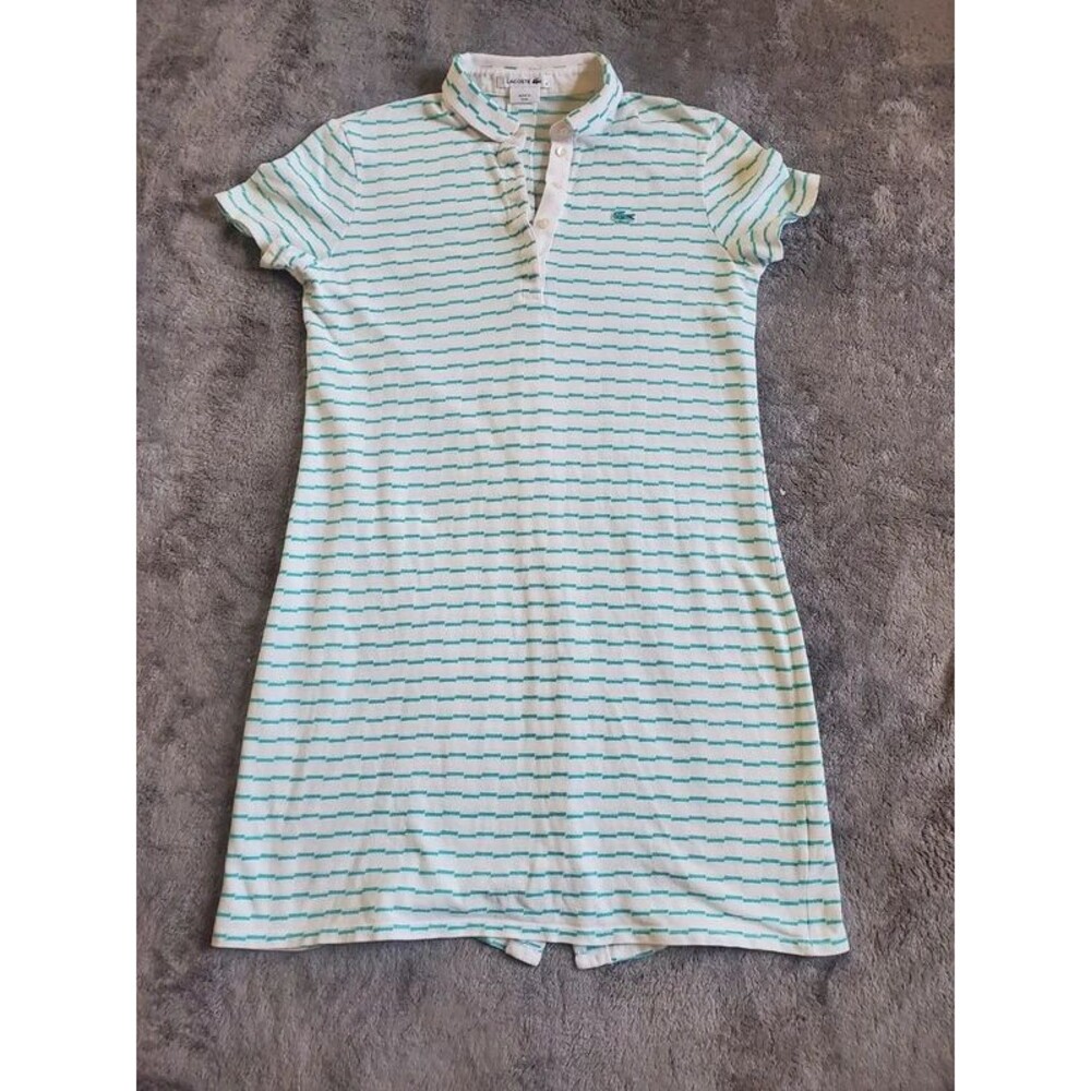 Rare Lacoste Vintage Striped Back-Button Cotton Polo Dress Size 38,  US 6 Small